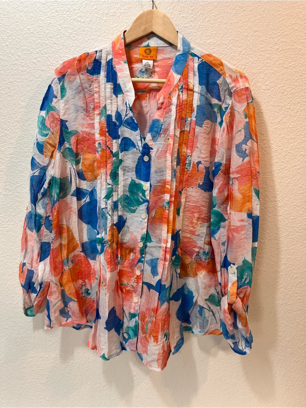 Ruby Rd. Multicolor Floral Pintuck Button-Front Blouse
